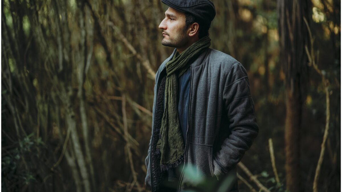 マフラーを着用するおじさん男性の画像